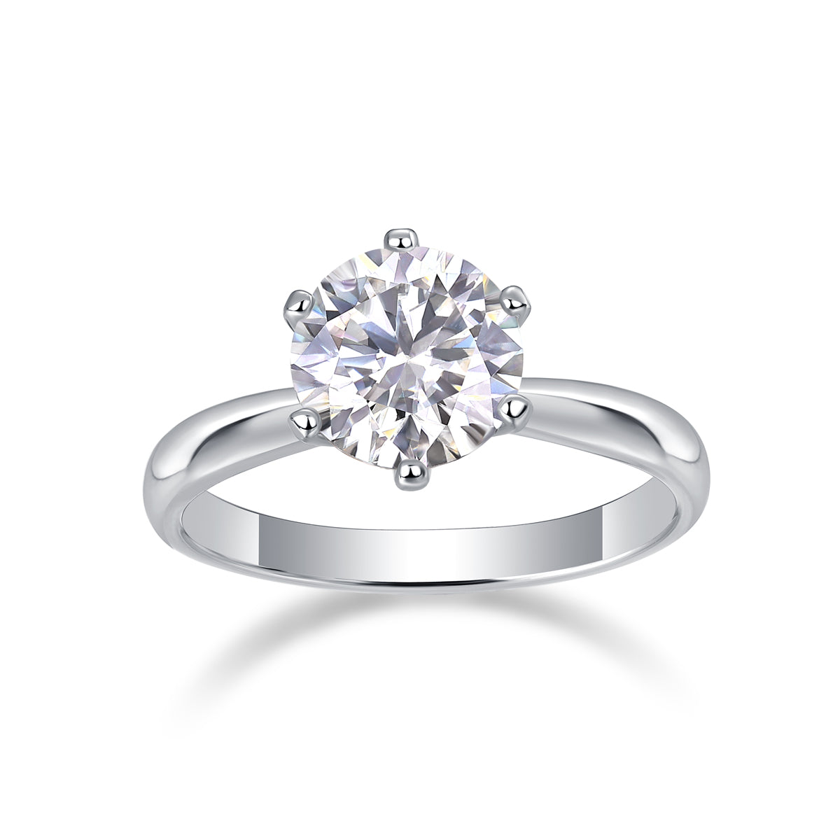 Classic Six-prong Moissan Diamond Sterling Silver Ring