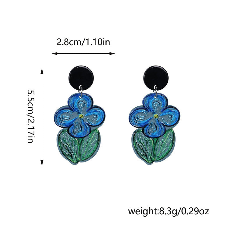 High-grade Oil Painting Blue Summer Flower Earrings