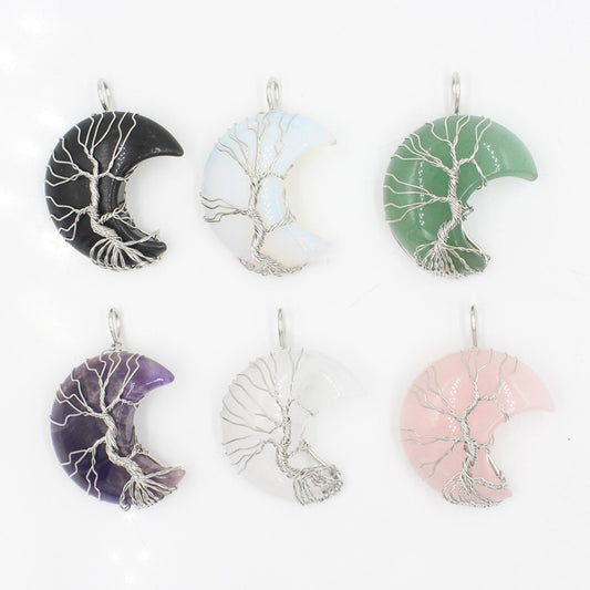 Natural Crystal Moon Pendant Necklace