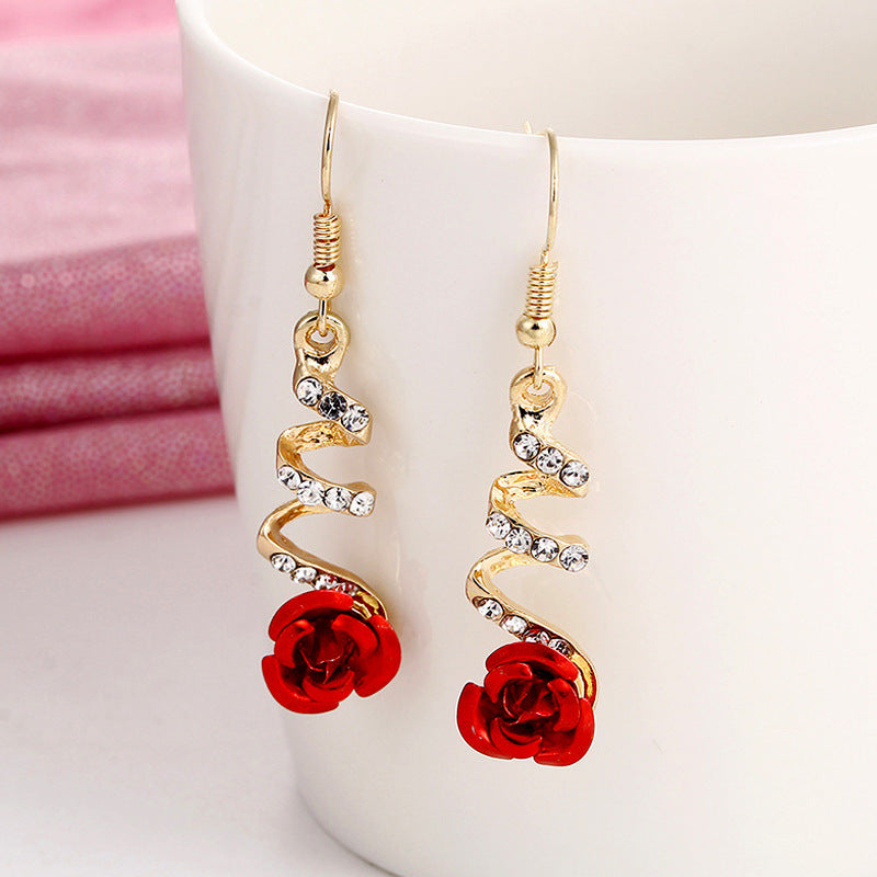 Long Wild Flower Rhinestone Tassel Earrings