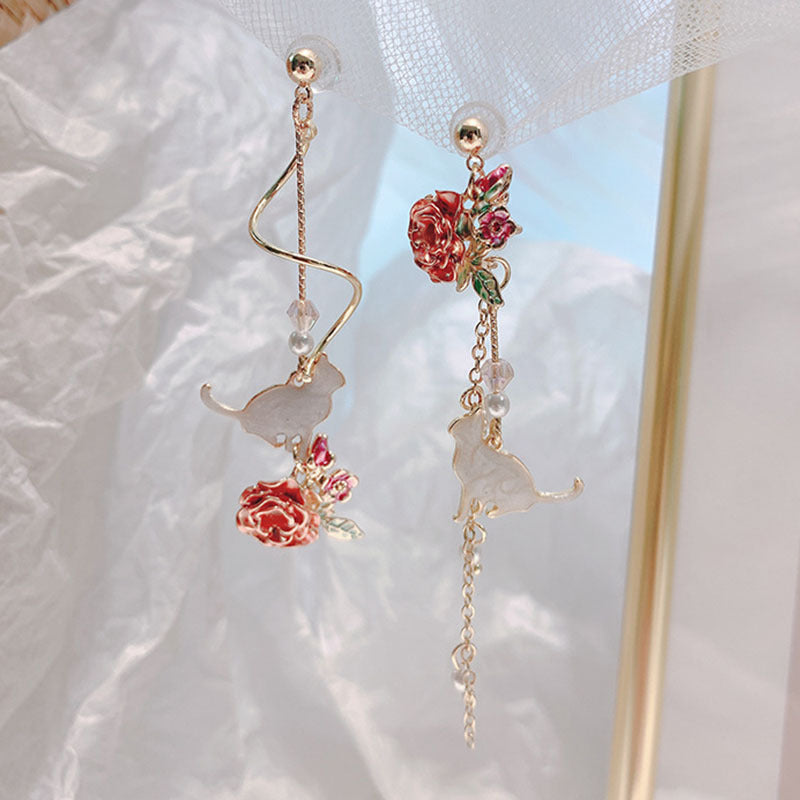 Long Wild Flower Rhinestone Tassel Earrings