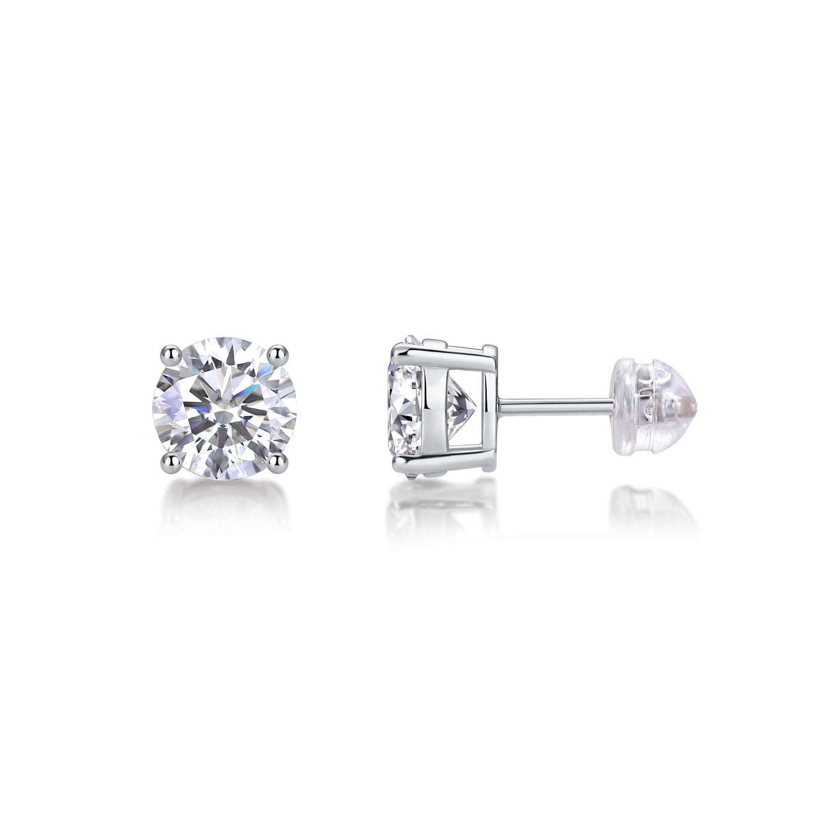 Classic Silver Moissanite Diamond Stud Earrings