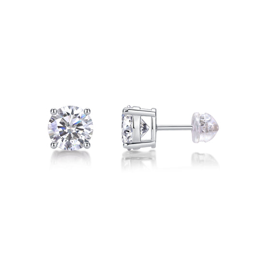 Classic Silver Moissanite Diamond Stud Earrings