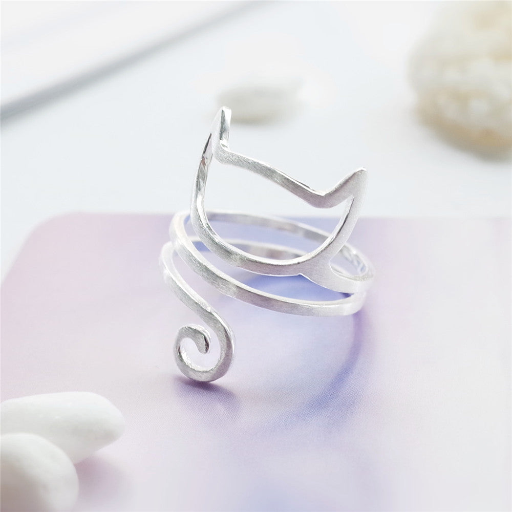 Cute Winding Brushed Cat Ring