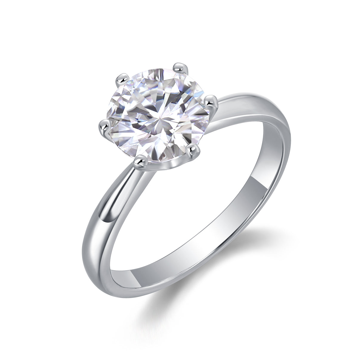 Classic Six-prong Moissan Diamond Sterling Silver Ring