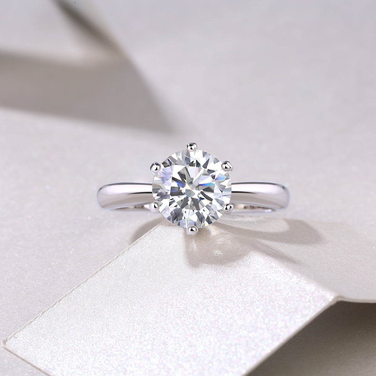 Classic Six-prong Moissan Diamond Sterling Silver Ring