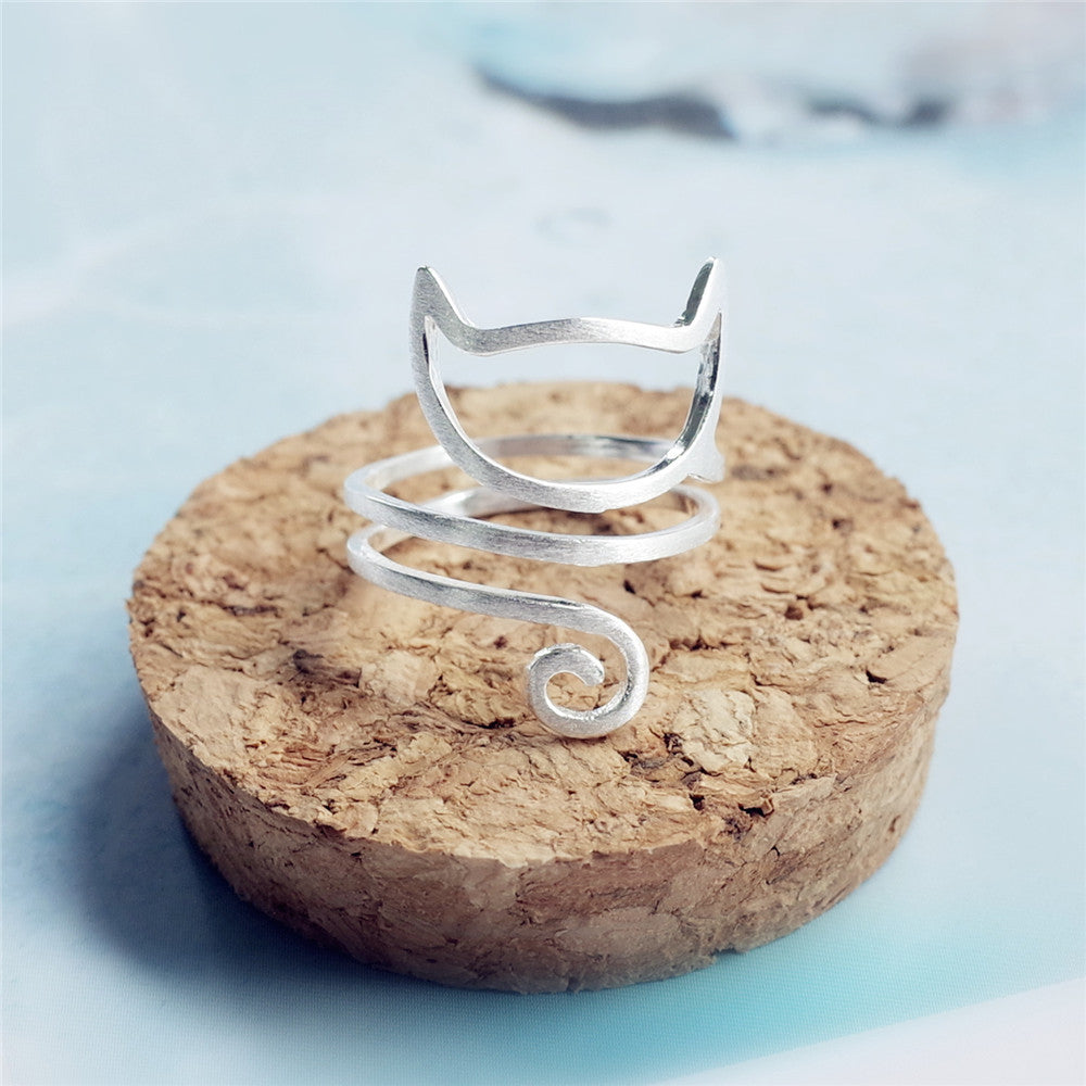 Cute Winding Brushed Cat Ring