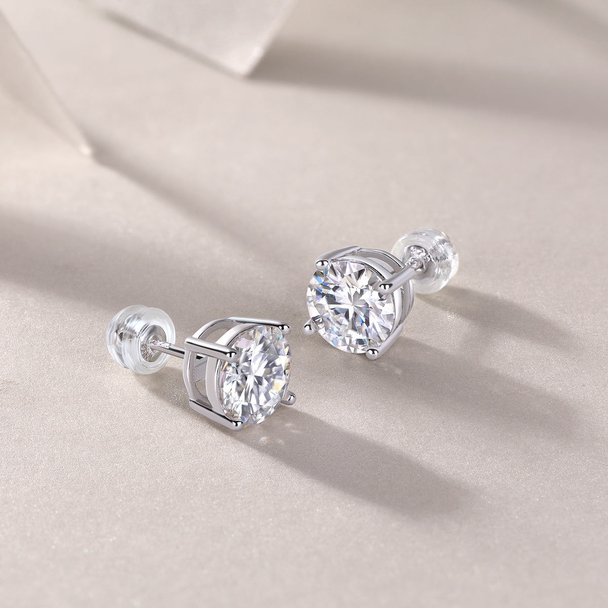 Classic Silver Moissanite Diamond Stud Earrings