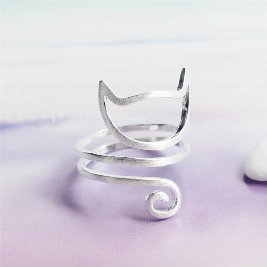 Cute Winding Brushed Cat Ring