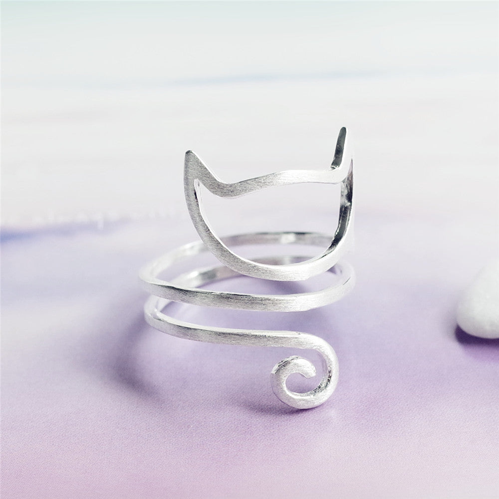 Cute Winding Brushed Cat Ring