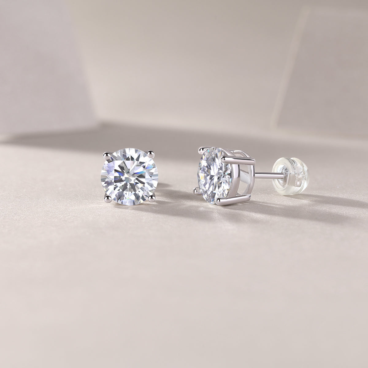 Classic Silver Moissanite Diamond Stud Earrings