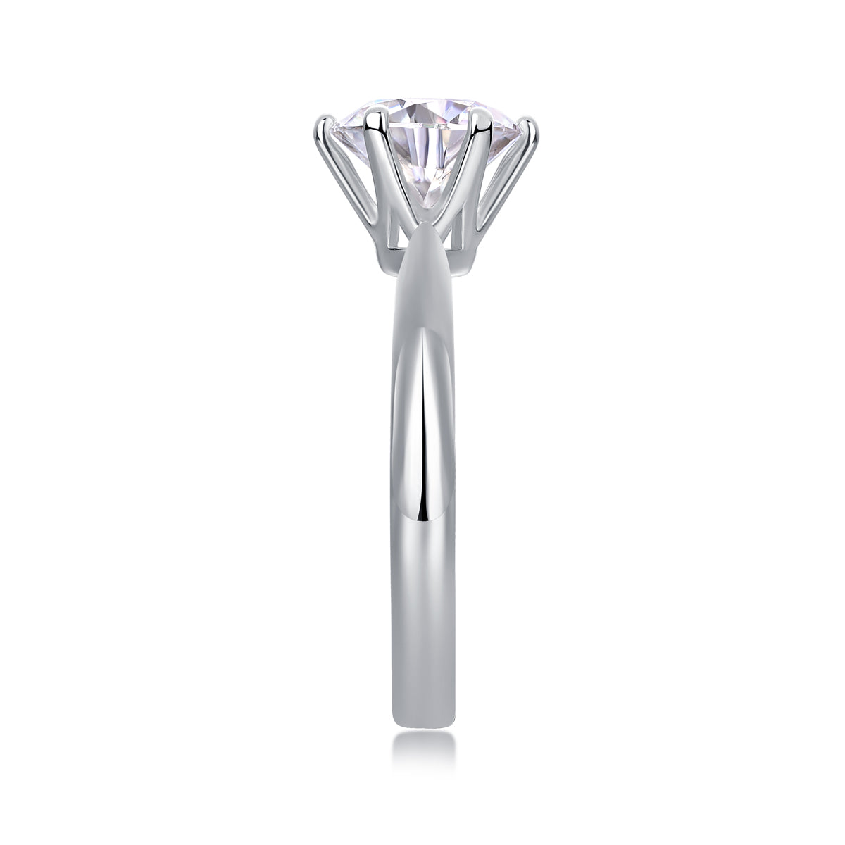 Classic Six-prong Moissan Diamond Sterling Silver Ring