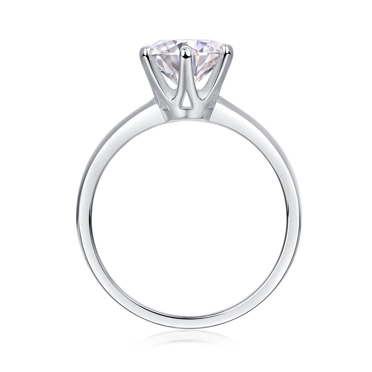 Classic Six-prong Moissan Diamond Sterling Silver Ring